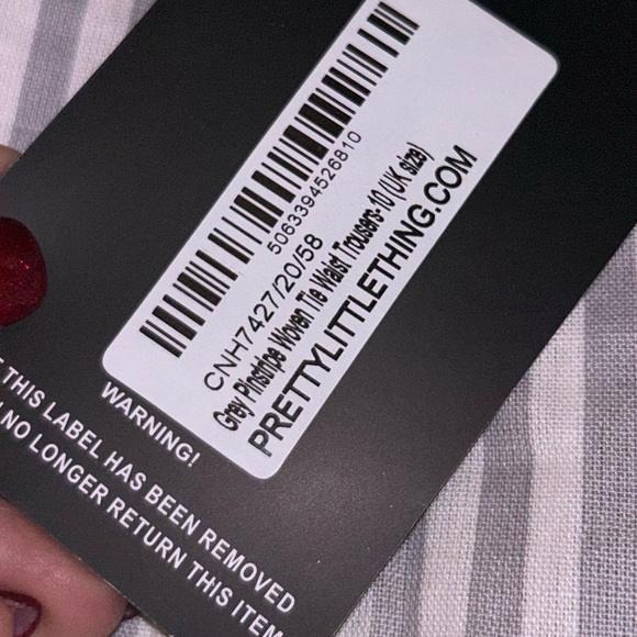 2 piece PLT Prettylittlething grey white woven cotton flax wide leg drawstring 8 - Picture 8 of 13